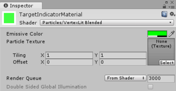 A screenshot showing the Inspector of the TargetIndicatorMaterial.