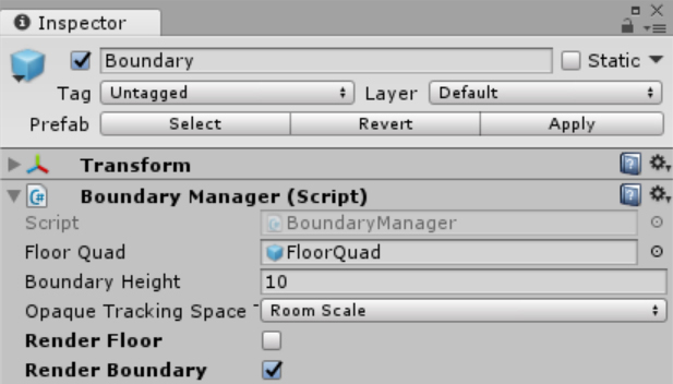 A screenshot of the Boundary’s Inspector showing where you can disable floor and boundary rendering