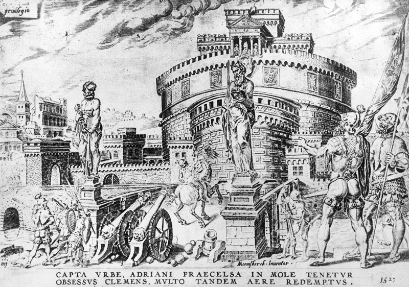 Il Sacco di Roma: i lanzichenecchi puntano i cannoni verso Castel Sant’Angelo, dove si era rifugiato Clemente VII. © Getty images/De Agostini Picture Library.