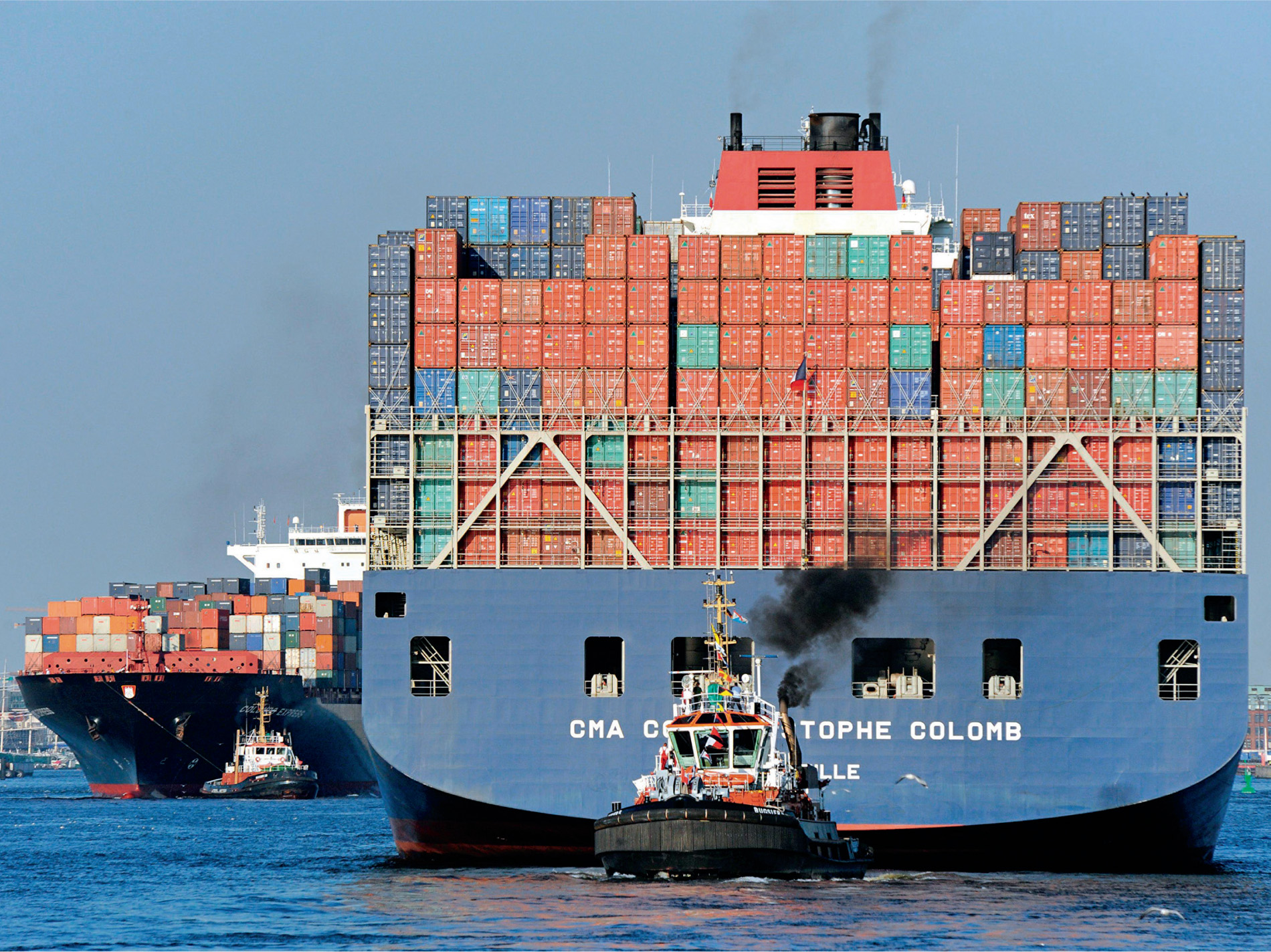 The container ship CMA CMG Christophe Colomb is one of the biggest in the world. It can carry 13,800 containers.