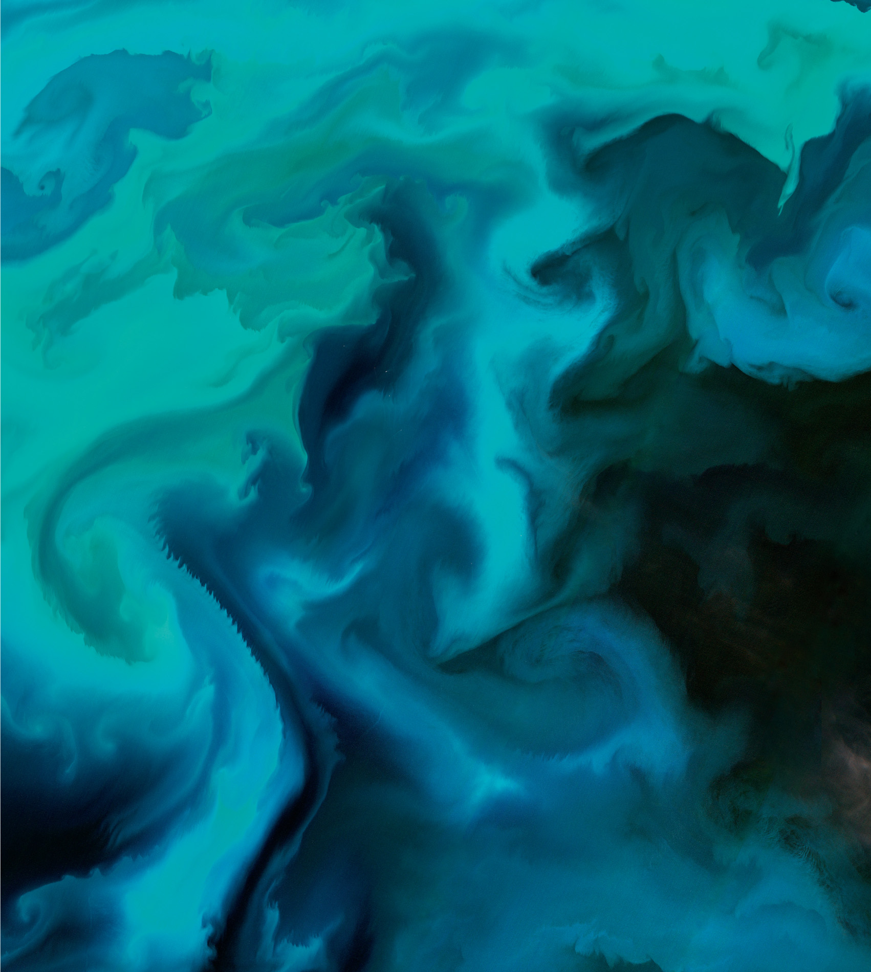 Blooms of marine algae are common in spring and summer at higher latitudes, such as here in the Barents Sea. Viewed from space, they can be seen to colour the sea’s surface with swirls of green, turquoise and blue, the patterns created by the ocean currents. © ESA.