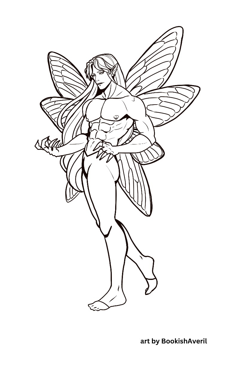 A drawing of a person with wings  Description automatically generated