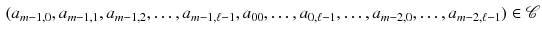 $$\begin{aligned} (a_{m-1,0},a_{m-1,1},a_{m-1,2},\dots ,a_{m-1,\ell -1},a_{00},\dots ,a_{0,\ell -1},\dots ,a_{m-2,0},\dots ,a_{m-2,\ell -1})\in \mathscr {C} \end{aligned}$$