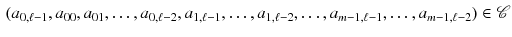 $$\begin{aligned} (a_{0,\ell -1},a_{00},a_{01},\dots ,a_{0,\ell -2},a_{1,\ell -1},\dots ,a_{1,\ell -2},\dots ,a_{m-1,\ell -1},\dots ,a_{m-1,\ell -2})\in \mathscr {C} \end{aligned}$$