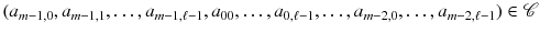 $$(a_{m-1,0},a_{m-1,1},\dots ,a_{m-1,\ell -1},a_{00},\dots ,a_{0,\ell -1},\dots ,a_{m-2,0},\dots ,a_{m-2,\ell -1})\in \mathscr {C}$$