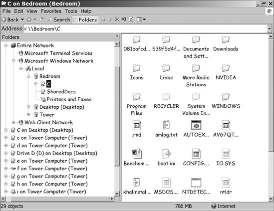 The files and folders on a remote computer are easy to reach through a network.