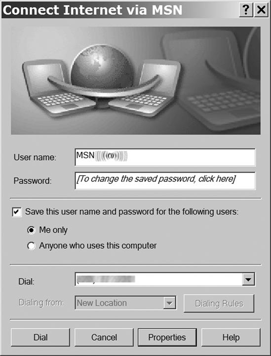 The Connect dialog in Windows specifies the telephone number that a modem will call and the login and password that the computer will send after the connection goes through.