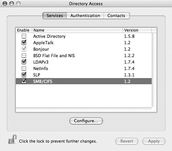 Select SMB/CIFS from the list of services.