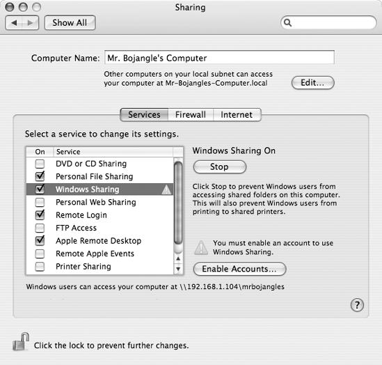 Select Windows Sharing in the Service column.