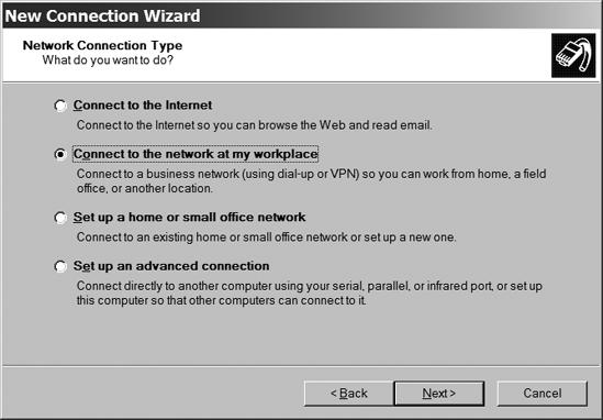 The option for creating a VPN link specifies connecting to a workplace network, but this option also applies to a wireless VPN.