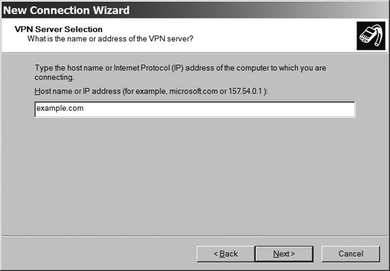 The host name or IP address identifies the VPN server at the other end of the wireless link.