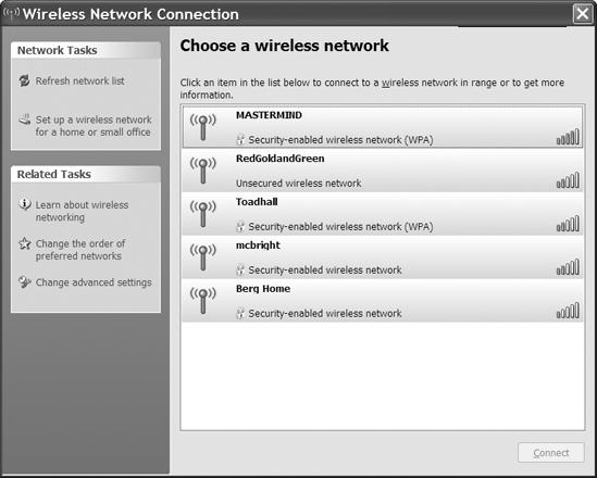 Four of the networks in this neighborhood require an encryption key before they will connect.