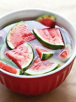 Pieces of watermelon resting in brine