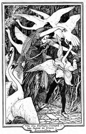 Image 0032.png: The Six Brothers Changed Into Swans by Their Stepmother