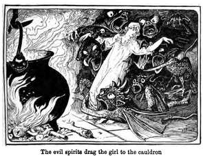 Image 0132.png: The Evil Spirits Drag the Girl to the Cauldron