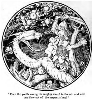 Image 0177.png: Then the Youth Swung his Mighty Sword in the Air, and with One Blow Cut Off the Serpent's Head