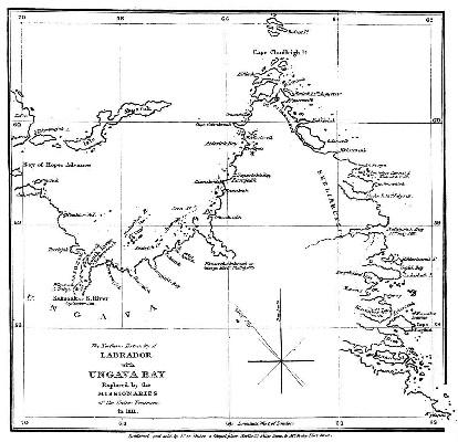 Map: The Northern Extremity of LABRADOR with UNGAVA BAY Explored by the MISSIONARIES of the Unitas Fratrum in 1811