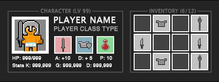 Tile Crusader HUD showing off player stats and inventory.