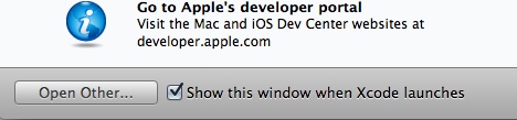 Select Open Other from Xcode’s welcome screen launcher.