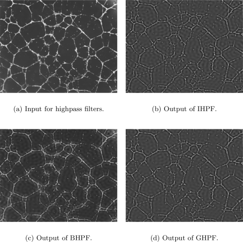 Example showing of highpass filters. The input image and all the output images are displayed in spatial domain.