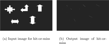 Example showing of hit-or-miss transformation on a binary image.