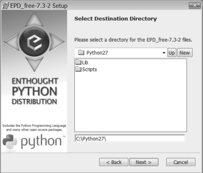 Figure showing Specifying a Python distribution for installation.