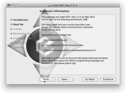 Figure showing Installing Enthought Python distribution on Mac.