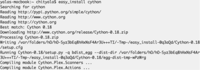 Figure showing Installing cython module using easy_install. This module is required to use skimage module.