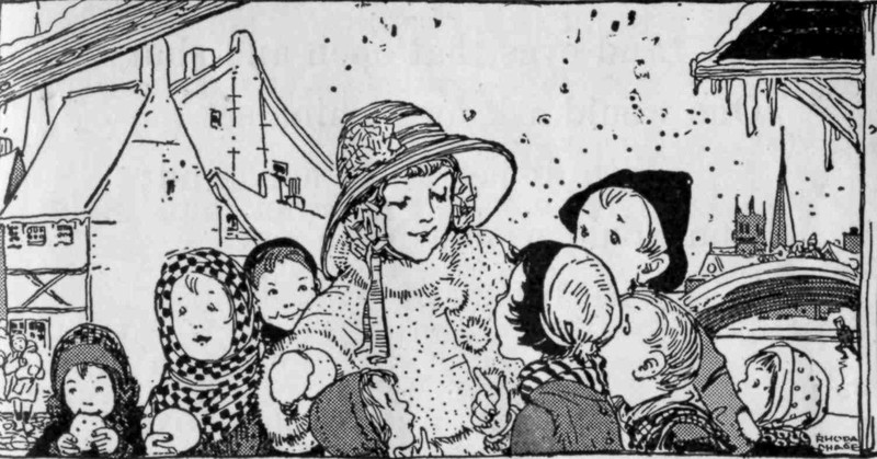 A mother with children in winter