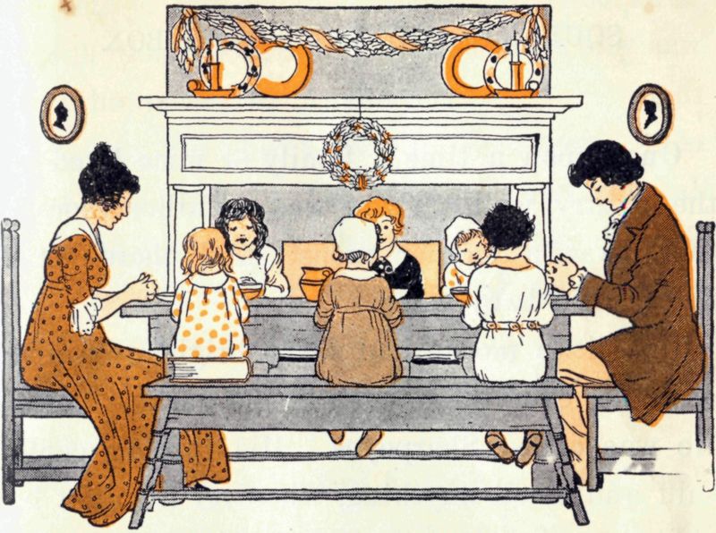Family at prayer at the table
