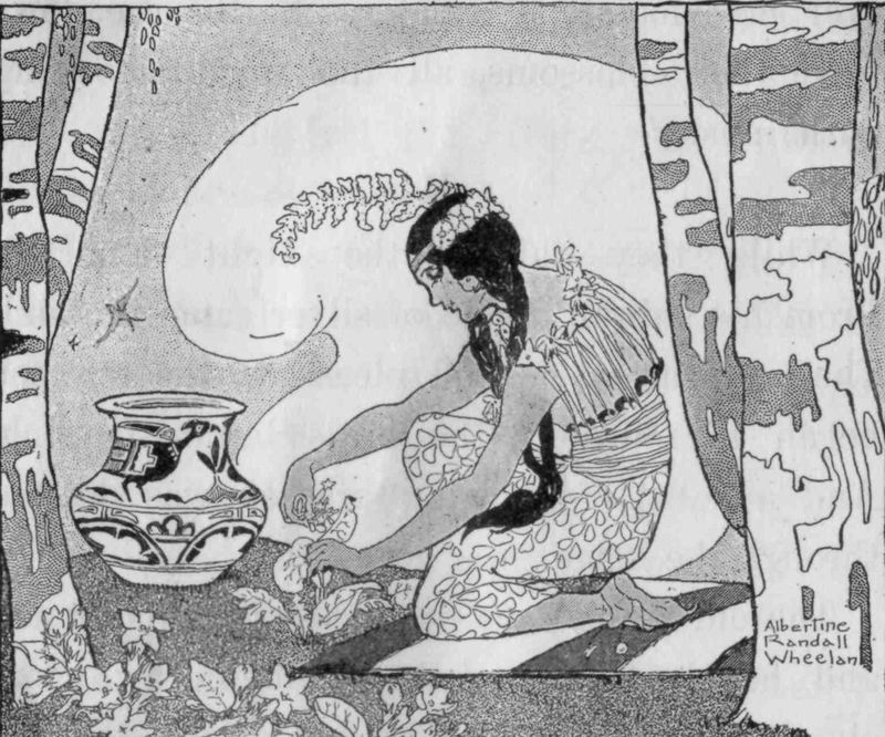 The maiden hides the flowers among the leaves