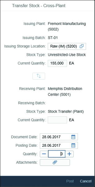 Transfer Stock - Cross-Plant: Issuing Plant Details Pop-Up