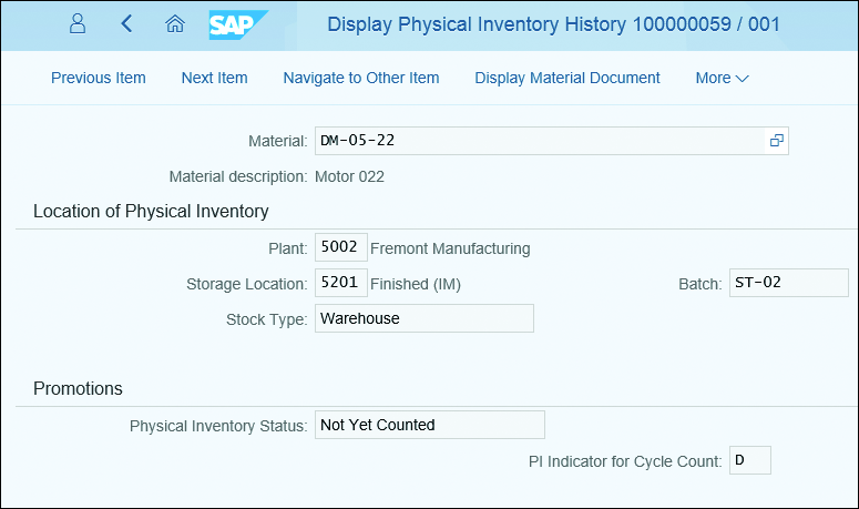 Display Physical Inventory History