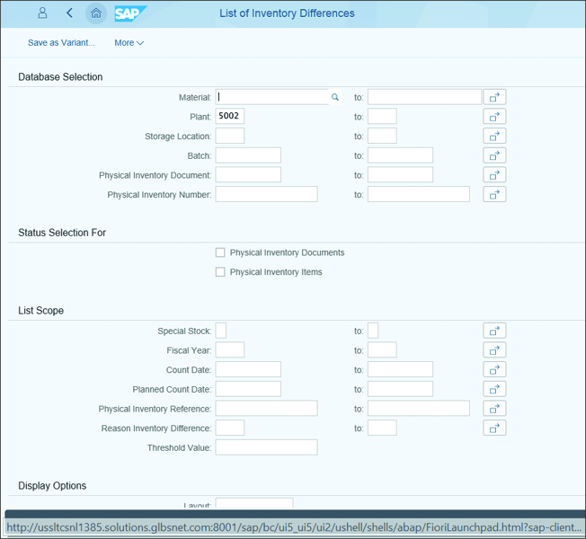 List of Inventory Differences Screen in the Process Physical Inventory Count Results AppProcess Physical Inventory Count Results app