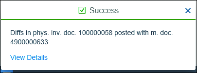 Physical Inventory Post Differences Success Message