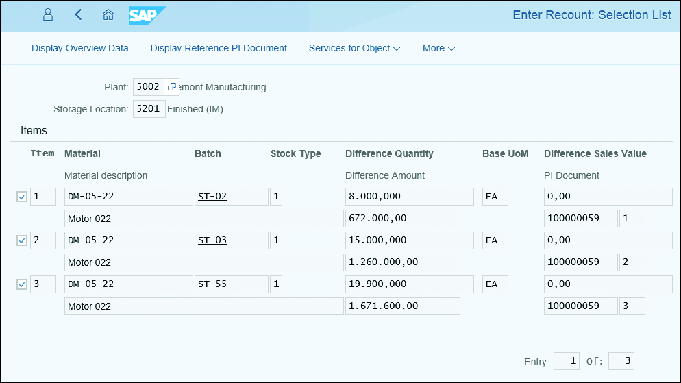 Enter Recount: Selection List Screen