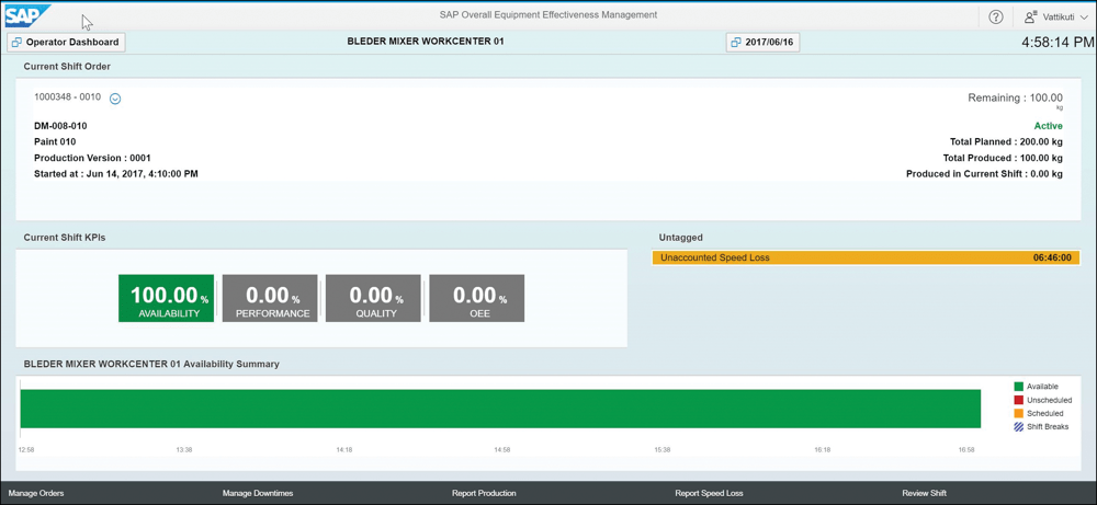 Work Center for SAP OEE Management Reporting