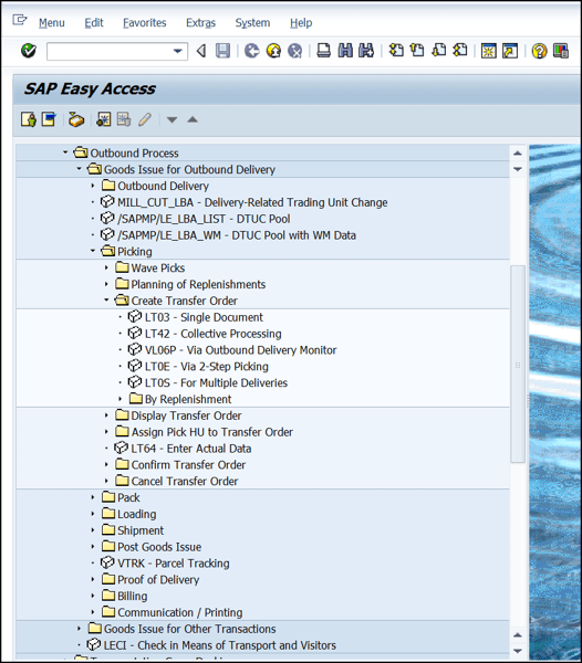 Menu Path for Outbound Warehouse Management Transactions in SAP S/4HANA