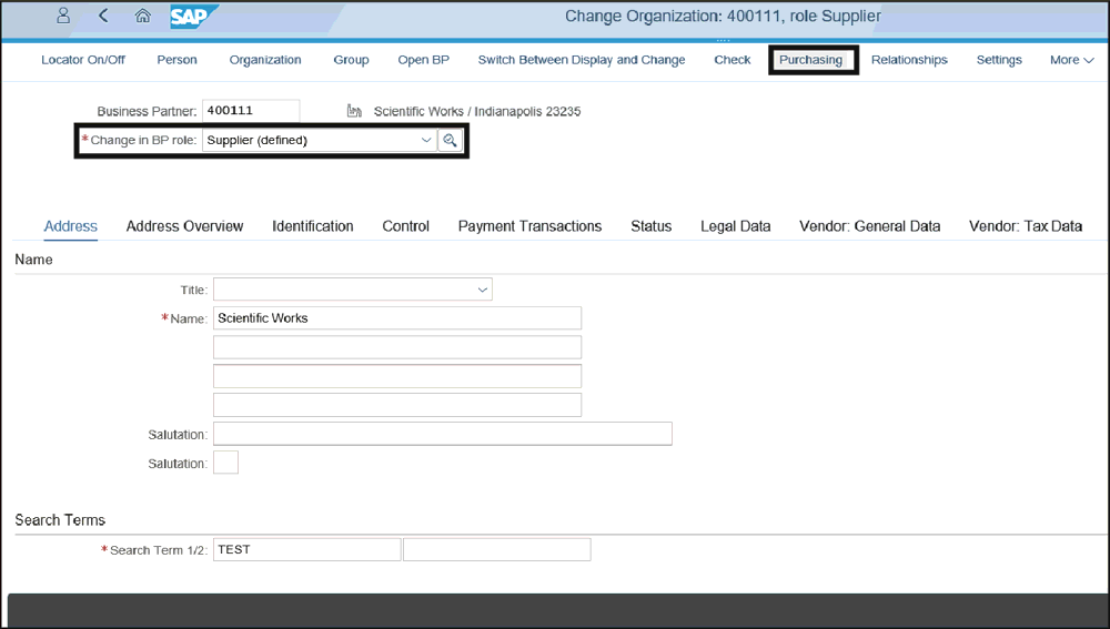 Purchasing View from Business Partner Role Supplier