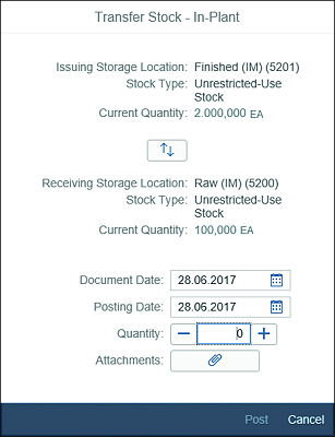 Transfer Stock - In-Plant Receipt into Destination SLoc Screen