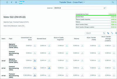 Transfer Stock - Cross-PlantTransfer Stock Cross Plant app SAP Fiori App: Initial Screen