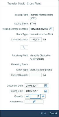 Transfer Stock - Cross-Plant: Issuing Plant Details Pop-Up