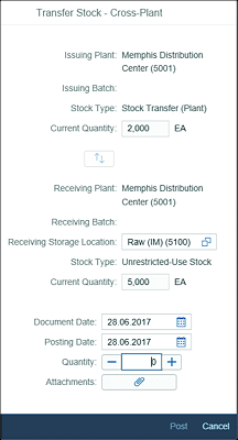 Transfer Stock – Cross-Plant: Receiving Plant Details Pop-Up