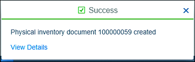 Physical Inventory Document Success Message