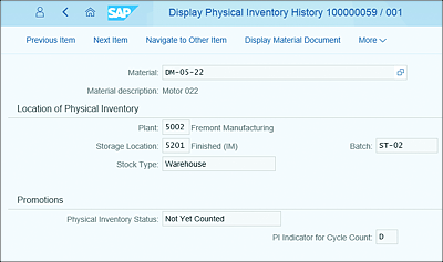 Display Physical Inventory History