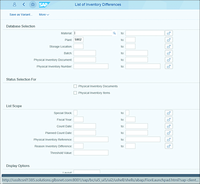 List of Inventory Differences Screen in the Process Physical Inventory Count Results AppProcess Physical Inventory Count Results app