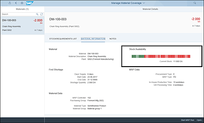 Manage Material Coverage App: Material View