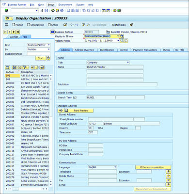 Maintaining Business Partners Using Transaction BP in SAP S/4HANA