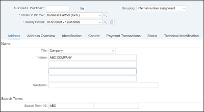 Business Partner General Data Creation with Business Partner Grouping