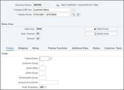 Sales View from Business Partner Role Customer